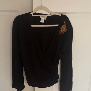 Coldwater Creek brown Wrap Top with Embellishment